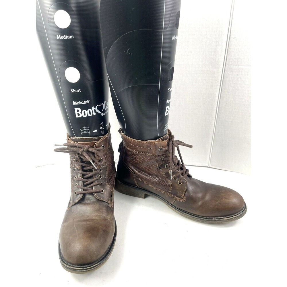 Steve Madden P-Quays Combat Boots Men 10.5D Brown Leather Snake embossed Chukka